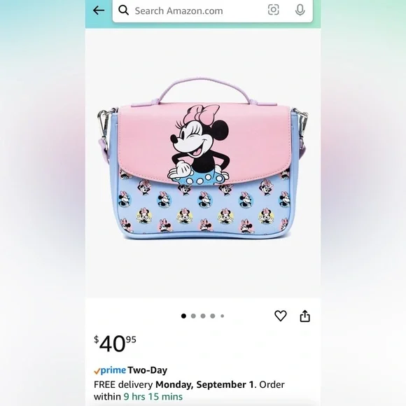 Disney Minnie Mouse Pink and Blue Crossbody Bag NWT - Picture 8 of 12